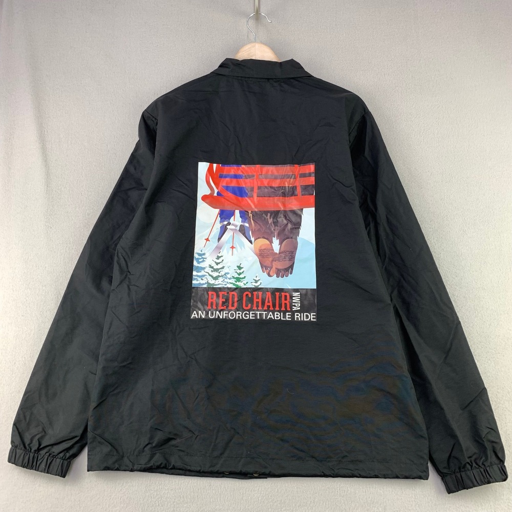 Deschutes Brewery Coach Jacket Mens Medium Black Snap Front RED CHAIR NWPA Beer